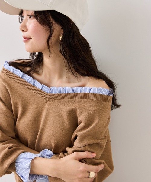 VIS(ビス)の「フリルドッキングニットプルオーバー(ニット/セーター・レディース・ブラウン系その他2/ライトグレー/ネイビー・FREE)」の11枚目の写真