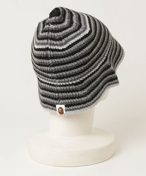 A BATHING APE(アベイシングエイプ)の「APE HEAD ONE POINT STRIPE KNIT HAT(ハット・メンズ・ブルー/ブラック/グリーン・FREE)」の10枚目の写真