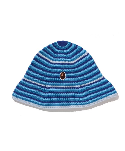 A BATHING APE(アベイシングエイプ)の「APE HEAD ONE POINT STRIPE KNIT HAT(ハット・メンズ・ブルー/ブラック/グリーン・FREE)」の3枚目の写真