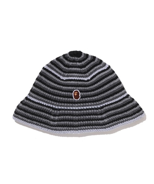 A BATHING APE(アベイシングエイプ)の「APE HEAD ONE POINT STRIPE KNIT HAT(ハット・メンズ・ブルー/ブラック/グリーン・FREE)」の2枚目の写真