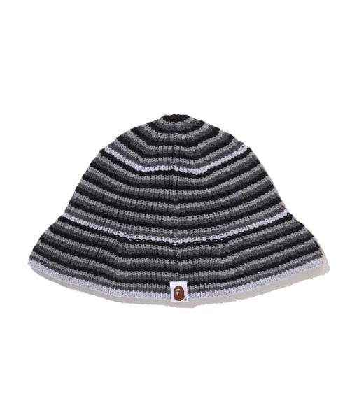 A BATHING APE(アベイシングエイプ)の「APE HEAD ONE POINT STRIPE KNIT HAT(ハット・メンズ・ブルー/ブラック/グリーン・FREE)」の4枚目の写真