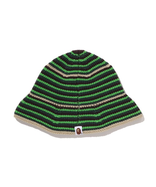 A BATHING APE(アベイシングエイプ)の「APE HEAD ONE POINT STRIPE KNIT HAT(ハット・メンズ・ブルー/ブラック/グリーン・FREE)」の5枚目の写真