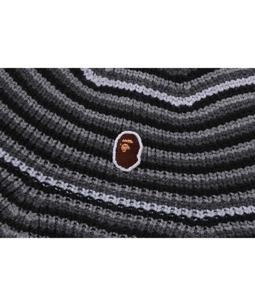 A BATHING APE(アベイシングエイプ)の「APE HEAD ONE POINT STRIPE KNIT HAT(ハット・メンズ・ブルー/ブラック/グリーン・FREE)」の7枚目の写真