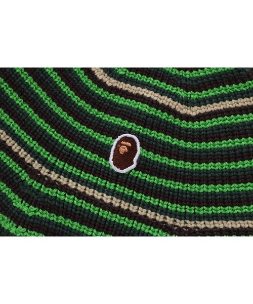 A BATHING APE(アベイシングエイプ)の「APE HEAD ONE POINT STRIPE KNIT HAT(ハット・メンズ・ブルー/ブラック/グリーン・FREE)」の8枚目の写真