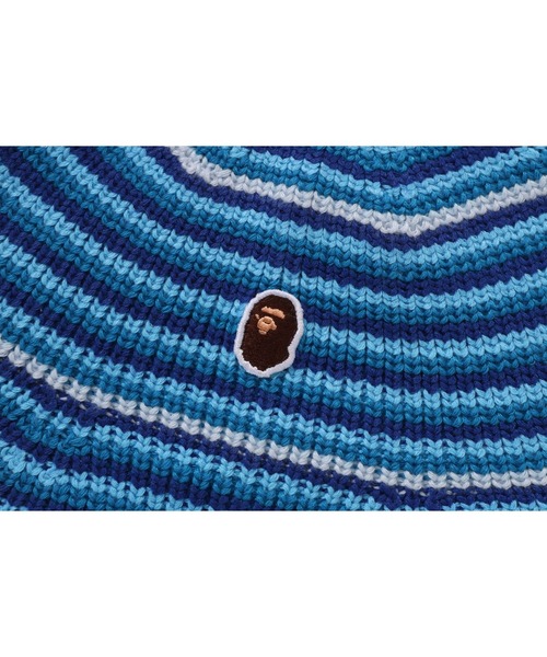 A BATHING APE(アベイシングエイプ)の「APE HEAD ONE POINT STRIPE KNIT HAT(ハット・メンズ・ブルー/ブラック/グリーン・FREE)」の9枚目の写真