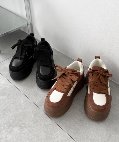 WEGO（ウィゴー）の「WEGO/厚底ワイドシューレーススニーカー（スニーカー・レディース・ブラウン/ブラック・LARGE/MEDIUM/SMALL）」の7枚目の写真