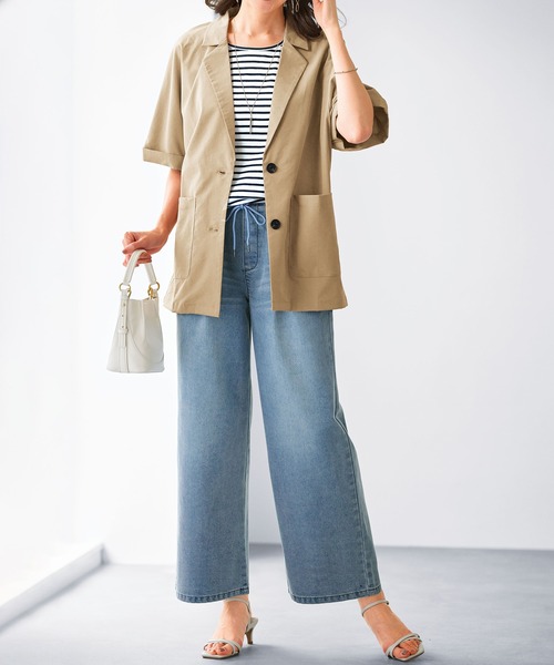BELLUNA PLUS(ベルーナ)の「薄くて軽いデニムイージーワイドパンツ66丈(その他パンツ・レディース・ネイビー/ブルー/ライトブルー・SMALL/MEDIUM/LARGE/X-LARGE)」の4枚目の写真