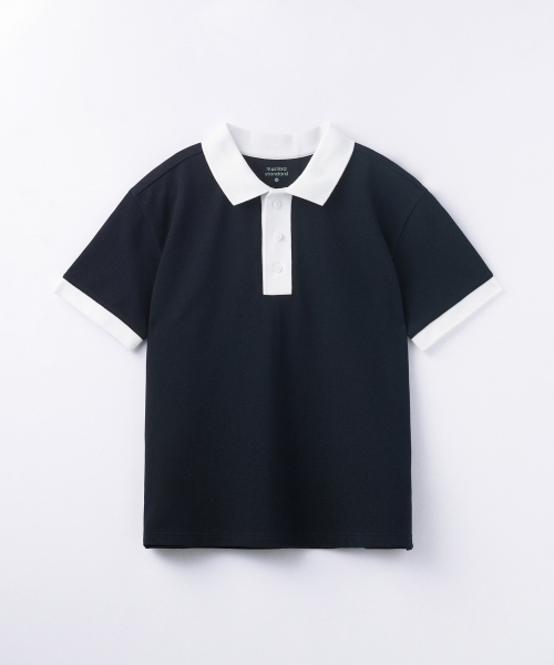 MUSINSA STANDARD KIDS（ムシンサスタンダードキッズ）の「[クールスタンダード] オーバーサイズ カラーブロック ピケ ポロシャツ [ネイビー]（ポロシャツ・レディース・その他・110/120/130/140/150/160）」の2枚目の写真