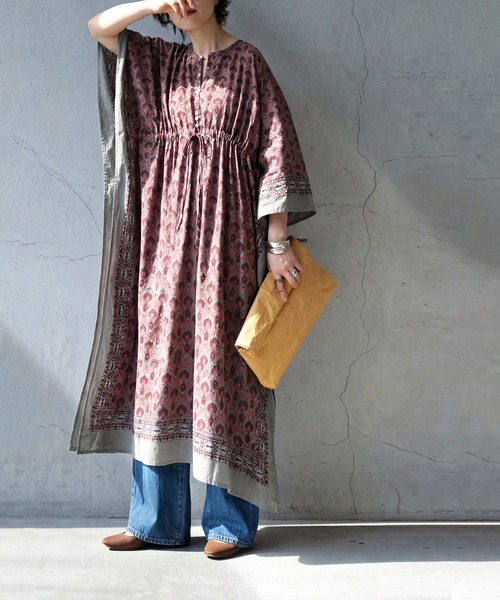 antiqua(アンティカ)の「インド綿 カフタンワンピース(ワンピース・レディース・レッド系その他/グリーン系その他・ONESIZE)」の17枚目の写真