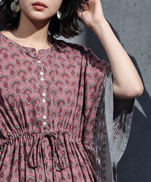antiqua(アンティカ)の「インド綿 カフタンワンピース(ワンピース・レディース・レッド系その他/グリーン系その他・ONESIZE)」の18枚目の写真