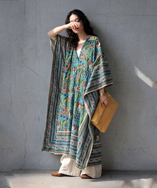 antiqua(アンティカ)の「インド綿 カフタンワンピース(ワンピース・レディース・レッド系その他/グリーン系その他・ONESIZE)」の12枚目の写真