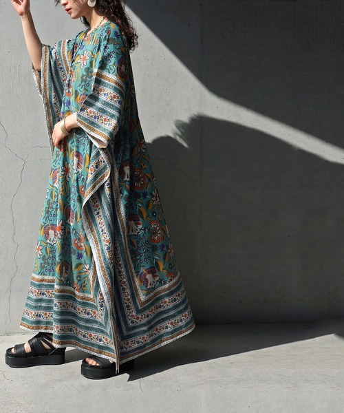 antiqua(アンティカ)の「インド綿 カフタンワンピース(ワンピース・レディース・レッド系その他/グリーン系その他・ONESIZE)」の14枚目の写真