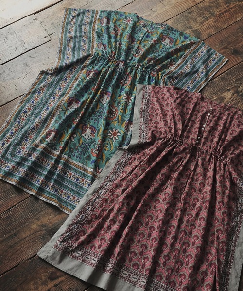 antiqua(アンティカ)の「インド綿 カフタンワンピース(ワンピース・レディース・レッド系その他/グリーン系その他・ONESIZE)」の5枚目の写真