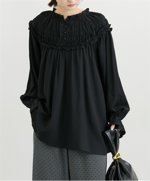 nissen（ニッセン）の「前後2WAY求心柄ブラウス（シャツ/ブラウス・レディース・ブラック/オフホワイト・FREE）」の2枚目の写真