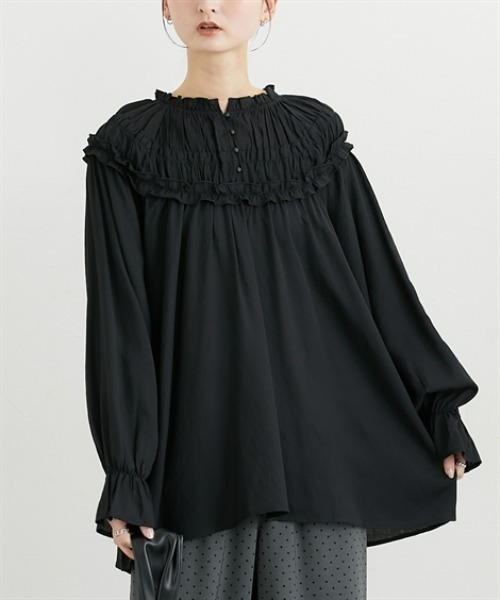 nissen（ニッセン）の「前後2WAY求心柄ブラウス（シャツ/ブラウス・レディース・ブラック/オフホワイト・FREE）」の7枚目の写真