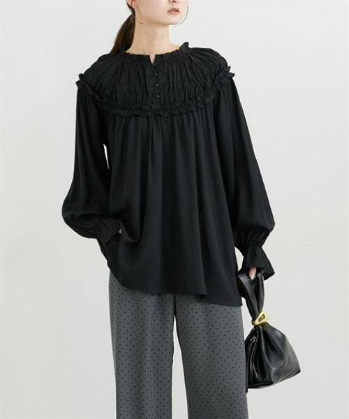 nissen（ニッセン）の「前後2WAY求心柄ブラウス（シャツ/ブラウス・レディース・ブラック/オフホワイト・FREE）」の8枚目の写真