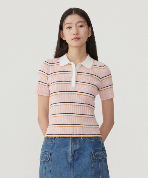 Woman stripe collar Khara half‑night — розовая рубашка с воротником‑пинк