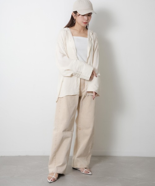 Riberry(リベリー)の「ワイドスリーブシアーフードオーバーシャツ(シャツ/ブラウス・レディース・ベージュ/オフホワイト/ブルー/ブラック・FREE)」の19枚目の写真