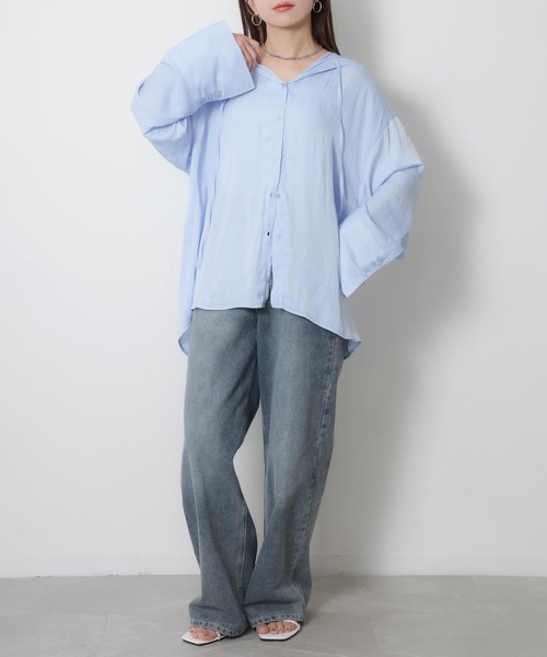 Riberry(リベリー)の「ワイドスリーブシアーフードオーバーシャツ(シャツ/ブラウス・レディース・ベージュ/オフホワイト/ブルー/ブラック・FREE)」の14枚目の写真