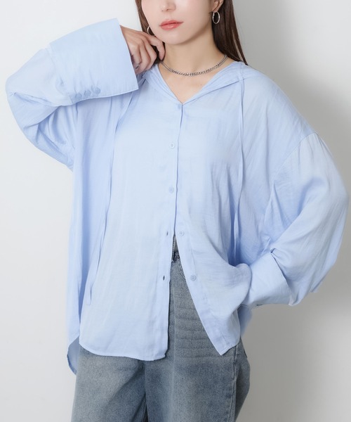 Riberry(リベリー)の「ワイドスリーブシアーフードオーバーシャツ(シャツ/ブラウス・レディース・ベージュ/オフホワイト/ブルー/ブラック・FREE)」の16枚目の写真