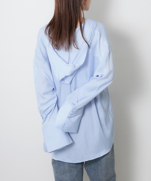 Riberry(リベリー)の「ワイドスリーブシアーフードオーバーシャツ(シャツ/ブラウス・レディース・ベージュ/オフホワイト/ブルー/ブラック・FREE)」の9枚目の写真