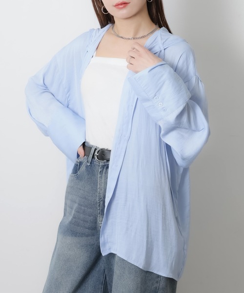 Riberry(リベリー)の「ワイドスリーブシアーフードオーバーシャツ(シャツ/ブラウス・レディース・ベージュ/オフホワイト/ブルー/ブラック・FREE)」の17枚目の写真