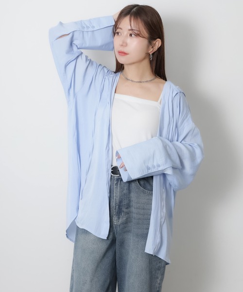 Riberry(リベリー)の「ワイドスリーブシアーフードオーバーシャツ(シャツ/ブラウス・レディース・ベージュ/オフホワイト/ブルー/ブラック・FREE)」の15枚目の写真