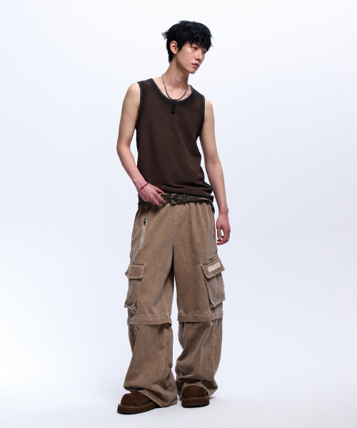RSSC（アールエスエスシー）の「LEATHER MIXED SPRAY SLEEVELESS - BROWN（Tシャツ/カットソー・レディース・その他・0/1/2）」の3枚目の写真