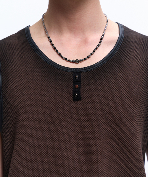 RSSC（アールエスエスシー）の「LEATHER MIXED SPRAY SLEEVELESS - BROWN（Tシャツ/カットソー・レディース・その他・0/1/2）」の4枚目の写真