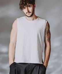 NO ID. | mta617- ｼｱｰﾚｲﾔｰﾄﾞｽﾘｰﾌﾞﾚｽPO Tシャツ(458006-463T)(タンクトップ)