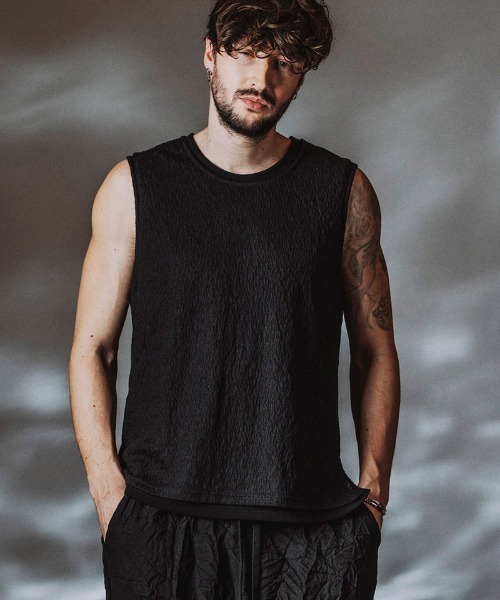 NO ID.（ノーアイディ）の「mta617- ｼｱｰﾚｲﾔｰﾄﾞｽﾘｰﾌﾞﾚｽPO Tシャツ(458006-463T)（タンクトップ・メンズ・グレー/ブラック/アイボリー・ONE SIZE）」の12枚目の写真