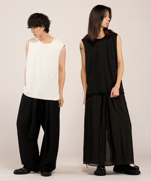 NO ID.（ノーアイディ）の「mta617- ｼｱｰﾚｲﾔｰﾄﾞｽﾘｰﾌﾞﾚｽPO Tシャツ(458006-463T)（タンクトップ・メンズ・グレー/ブラック/アイボリー・ONE SIZE）」の14枚目の写真