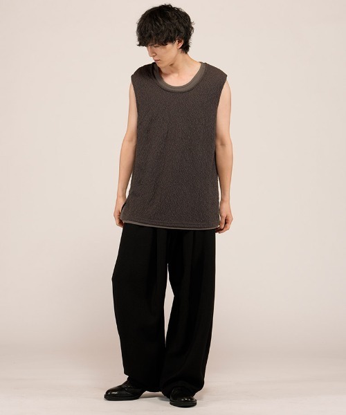 NO ID.（ノーアイディ）の「mta617- ｼｱｰﾚｲﾔｰﾄﾞｽﾘｰﾌﾞﾚｽPO Tシャツ(458006-463T)（タンクトップ・メンズ・グレー/ブラック/アイボリー・ONE SIZE）」の15枚目の写真