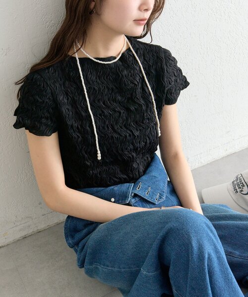 mystic（ミスティック）の「エアリーシャーリングブラウス（シャツ/ブラウス・レディース・ブラック/ブルー/オフホワイト・FREE）」の2枚目の写真