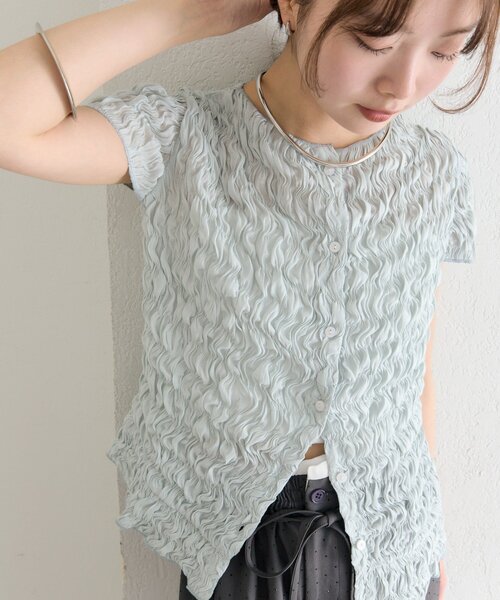 mystic(ミスティック)の「【SET UP◎/3色展開】エアリーシャーリングブラウス(シャツ/ブラウス・レディース・ブラック/ブルー/オフホワイト・FREE)」の9枚目の写真