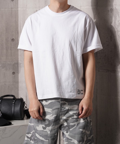 Laufer(ロイファー)の「【Laufer】Two sides Tee / クロップド丈 ボックスシルエット バックプリント Tシャツ / 短丈 ヘビーウェイト 綿100%(Tシャツ/カットソー・メンズ・ブラック/ホワイト・S/M/L/XL)」の12枚目の写真