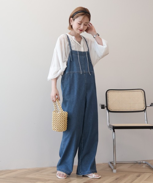 AMERICAN HOLIC(アメリカンホリック)の「デニムスクエアサロペット(サロペット/オーバーオール・レディース・インディゴブルー/アイボリー・L/M)」の1枚目の写真