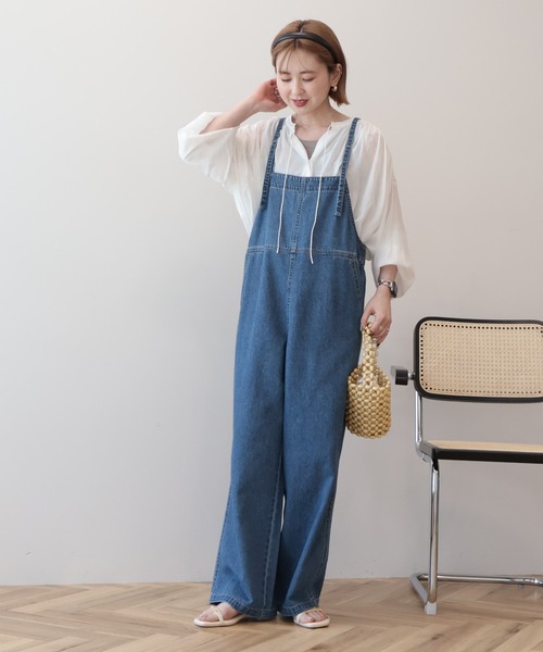 AMERICAN HOLIC(アメリカンホリック)の「デニムスクエアサロペット(サロペット/オーバーオール・レディース・インディゴブルー/アイボリー・L/M)」の6枚目の写真