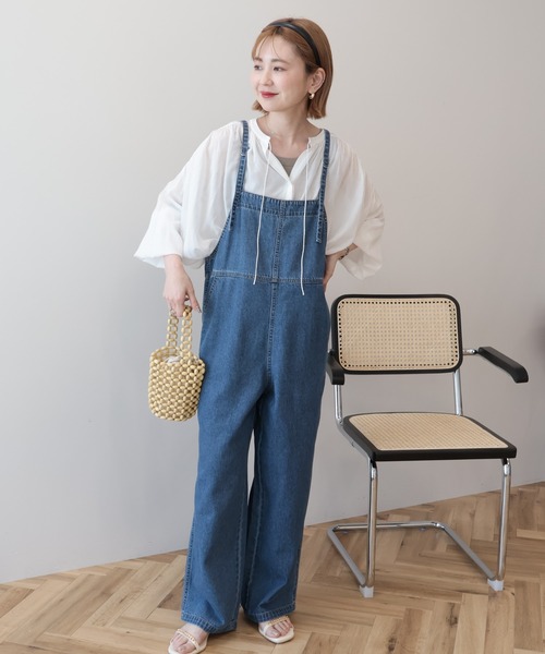 AMERICAN HOLIC(アメリカンホリック)の「デニムスクエアサロペット(サロペット/オーバーオール・レディース・インディゴブルー/アイボリー・L/M)」の7枚目の写真