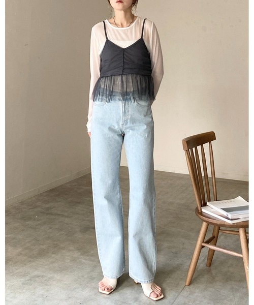 She's Closet(シーズクローゼット)の「シアーレイヤード ペプラムギャザー チュールキャミソール ビスチェ(ベスト・レディース・チャコールグレー/ブラック/アイボリー・FREE)」の5枚目の写真