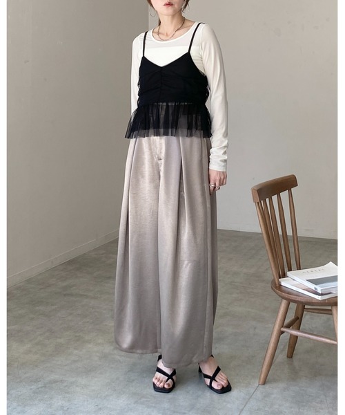 She's Closet(シーズクローゼット)の「シアーレイヤード ペプラムギャザー チュールキャミソール ビスチェ(ベスト・レディース・チャコールグレー/ブラック/アイボリー・FREE)」の8枚目の写真