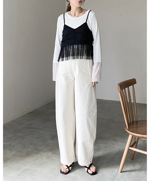 She's Closet(シーズクローゼット)の「シアーレイヤード ペプラムギャザー チュールキャミソール ビスチェ(ベスト・レディース・チャコールグレー/ブラック/アイボリー・FREE)」の10枚目の写真