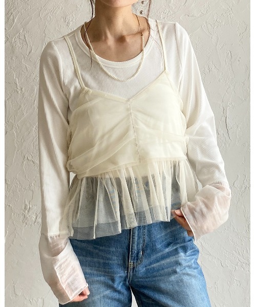 She's Closet(シーズクローゼット)の「シアーレイヤード ペプラムギャザー チュールキャミソール ビスチェ(ベスト・レディース・チャコールグレー/ブラック/アイボリー・FREE)」の16枚目の写真