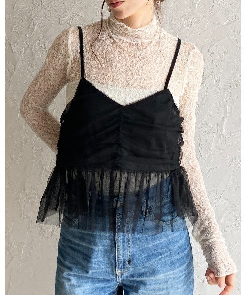 She's Closet(シーズクローゼット)の「シアーレイヤード ペプラムギャザー チュールキャミソール ビスチェ(ベスト・レディース・チャコールグレー/ブラック/アイボリー・FREE)」の18枚目の写真