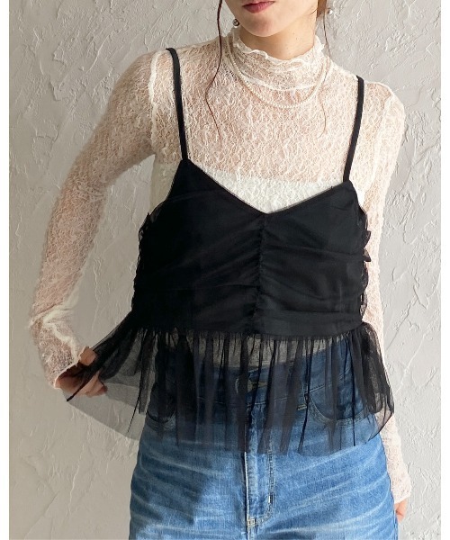 She's Closet(シーズクローゼット)の「シアーレイヤード ペプラムギャザー チュールキャミソール ビスチェ(ベスト・レディース・チャコールグレー/ブラック/アイボリー・FREE)」の19枚目の写真