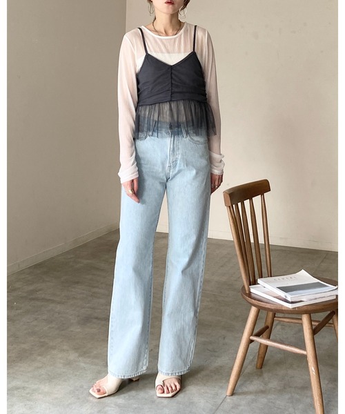 She's Closet(シーズクローゼット)の「シアーレイヤード ペプラムギャザー チュールキャミソール ビスチェ(ベスト・レディース・チャコールグレー/ブラック/アイボリー・FREE)」の22枚目の写真