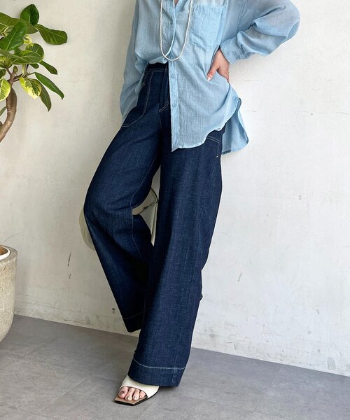 un dix cors(アンディコール)の「ストレート薄デニムパンツ(その他パンツ・レディース・サックスブルー/インディゴブルー・FREE)」の1枚目の写真