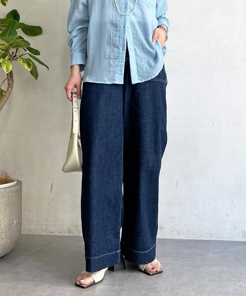 un dix cors(アンディコール)の「ストレート薄デニムパンツ(その他パンツ・レディース・サックスブルー/インディゴブルー・FREE)」の6枚目の写真