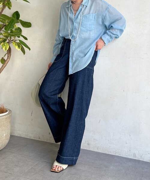 un dix cors(アンディコール)の「ストレート薄デニムパンツ(その他パンツ・レディース・サックスブルー/インディゴブルー・FREE)」の10枚目の写真