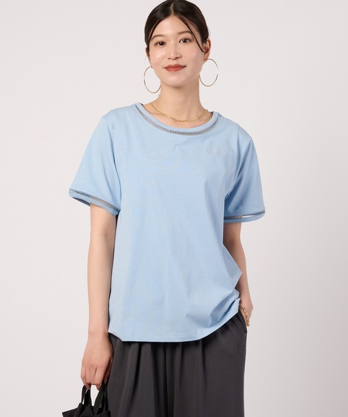 Arnold Palmer(アーノルドパーマー)の「はしごレース トリム 半袖Tシャツ(Tシャツ/カットソー・レディース・ホワイト/チャコールグレー/ライトブルー・L/M/S)」の3枚目の写真